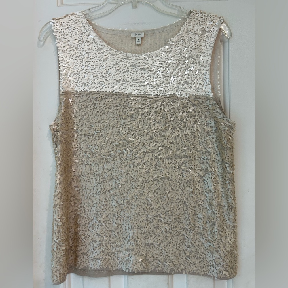J. Crew rectangle sequin tank top, NWOT, cream and pale tan, pull over, Size Med - Picture 9 of 16